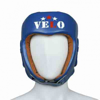 Шлем боксерский VELO, AIBA, открытый, кожа, синий,  р.XL 